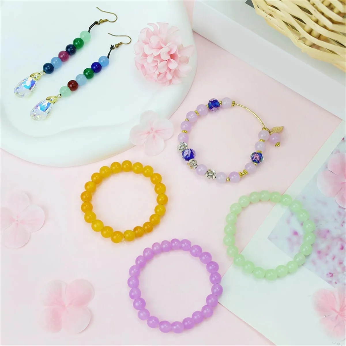 A79G 500 قطعة مطرز يدويًا للأساور، خليط ألوان 8 مللي متر مستدير DIY الحرف اليدوية صنع المجوهرات مجموعات القرط سوار القلائد