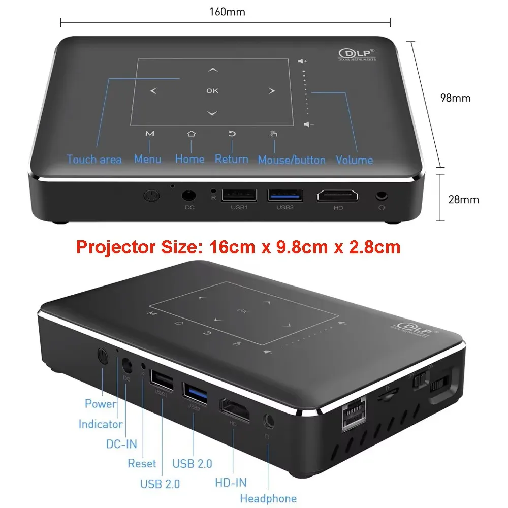 Smartldea HD Mini Smart DLP projector android 9.0 wifi beamer bluetooth 4K Build-in battery touch keys Airplay Miracast DLNA