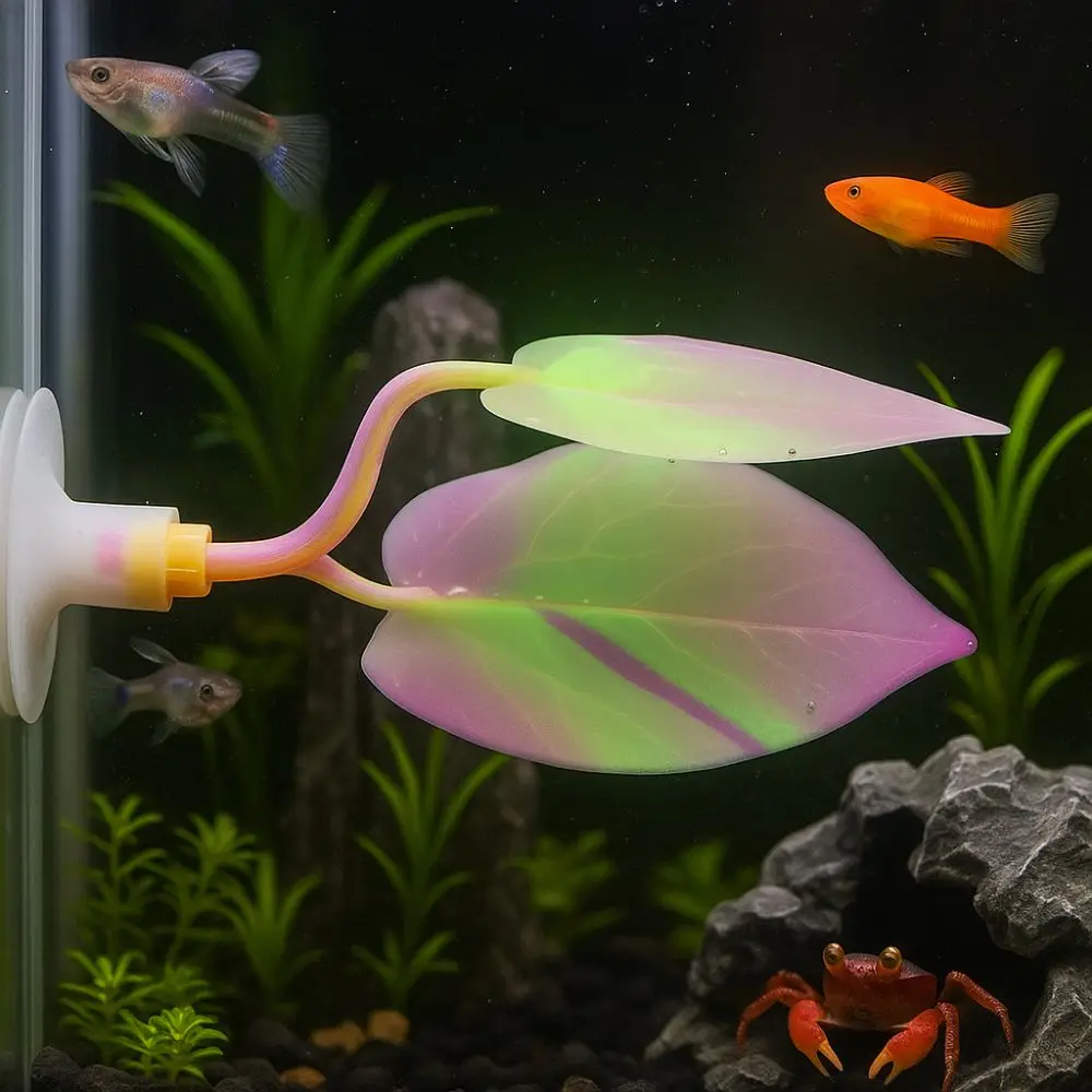 

Double Layer Fish Leaf Hideout Silicone Artificial Floating Leaf Hammock Colorful With Suction Cup Fish Leaf Hammock