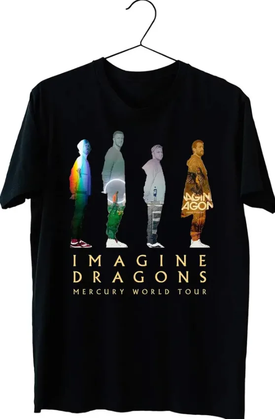 Vtg Imagine Dragons Band Mercury World Tour Cotton Black For Men T Shirt AA1330