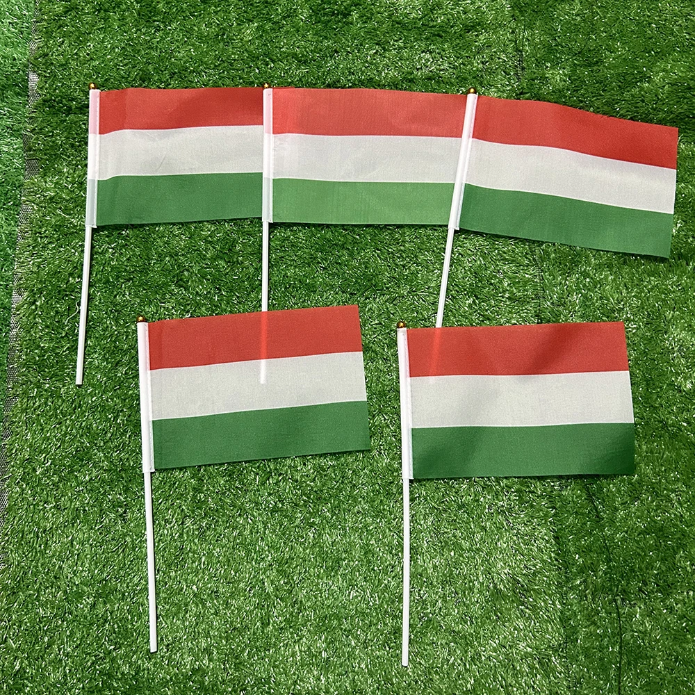 Флаг SKY, флаг Угорщини, 10/20/50/100 шт., 21*14 см, Венгские ручные размахивающие флаги с пластиковым жердом для спортивной деятельности, домашний декор
