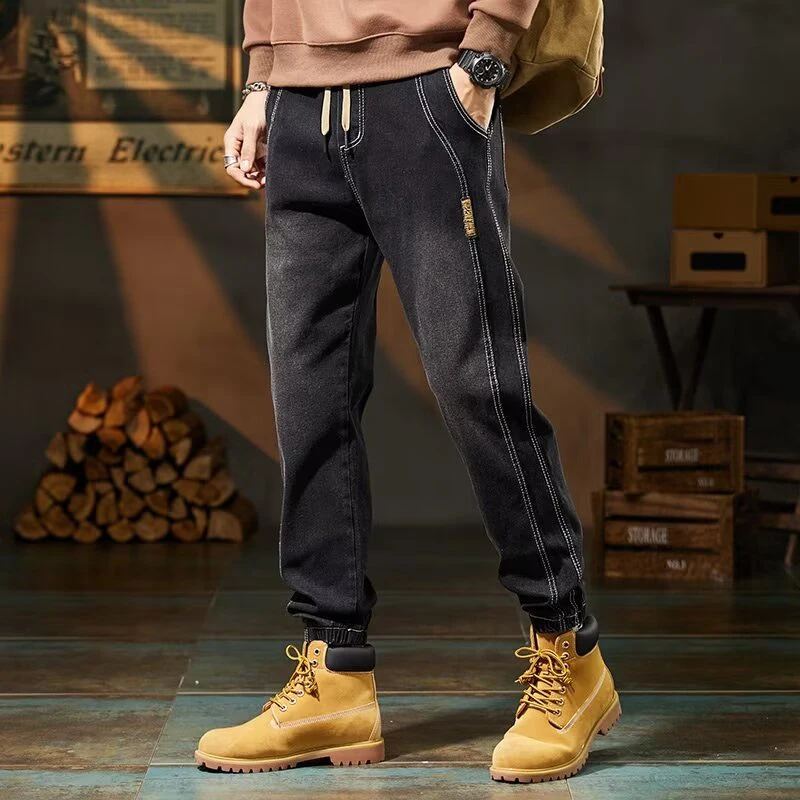 High Quality Brand Men\'s Baggy Harem Denim Pants Vintage Streetwear Casual Trousers Comfortable Elastic Waist Design Jeans Male