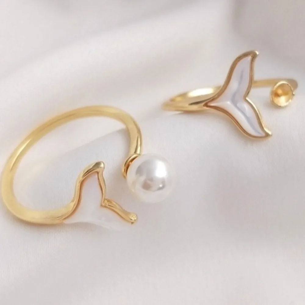 

Аксессуары ручной работы «сделай сам», кольцо «рыбий хвост» с позолотой 14 карат, пустой держатель, держатель для жемчуга с половиной отверстия, модное открытое кольцо