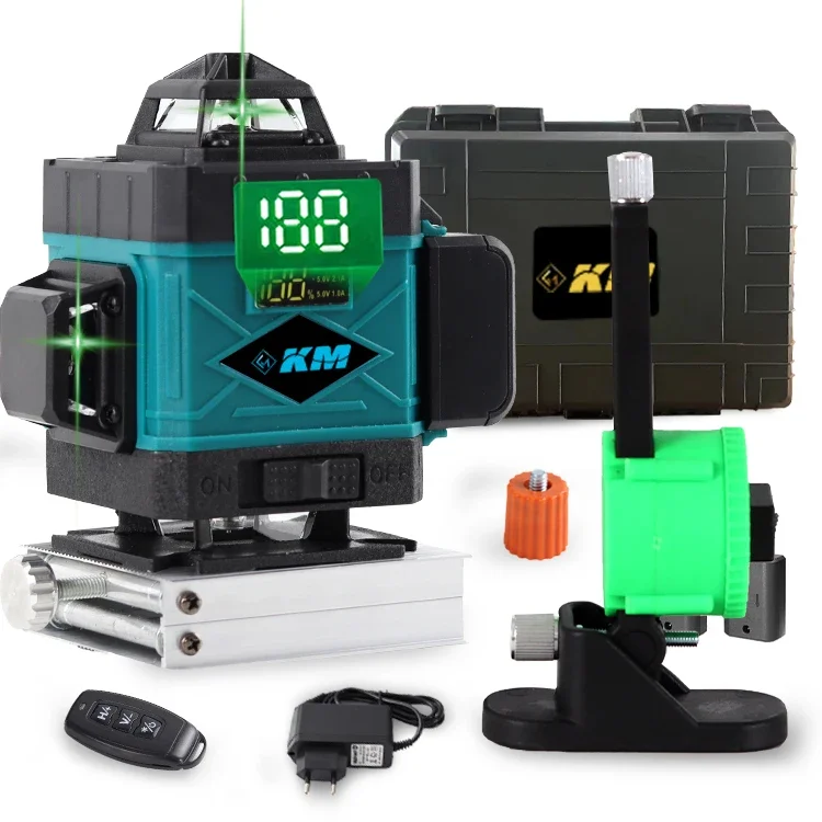 KM Cheap Price 4D 360 Green Beam Self Leveling Rotary Leveler Laser Vertical Cross Line Laser Levels