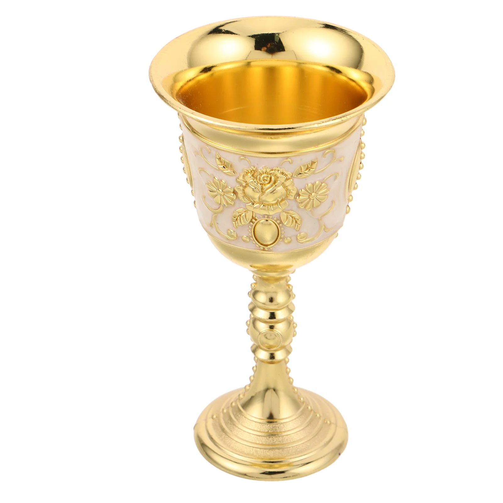 

Vintage Chalice Goblet Royal Embossed Rose Metal Wine Cup for Dessert Drinking Medieval Party Decorative Ceremonial Vessel