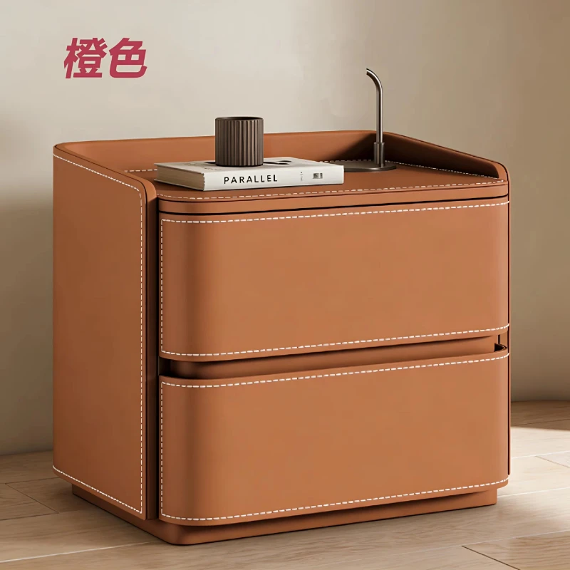 Modern minimalist solid wood microfiber leather bedside tables and lockers