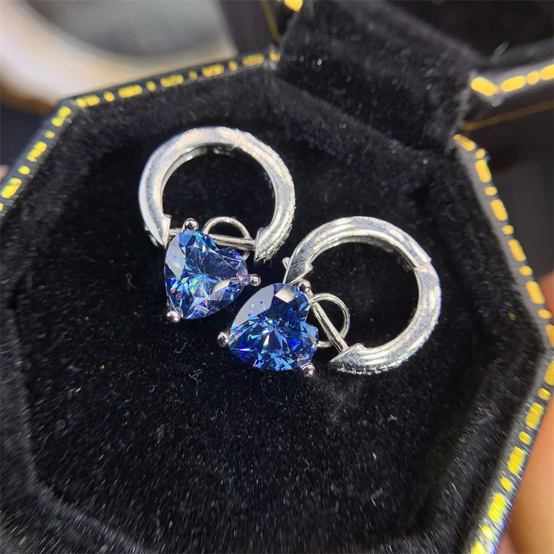 

Heat Shape Earrings for Women 1ct/pcs Total 2ct Blue Moissanite Earring with 925 Silver D Color Drop Earring for Women