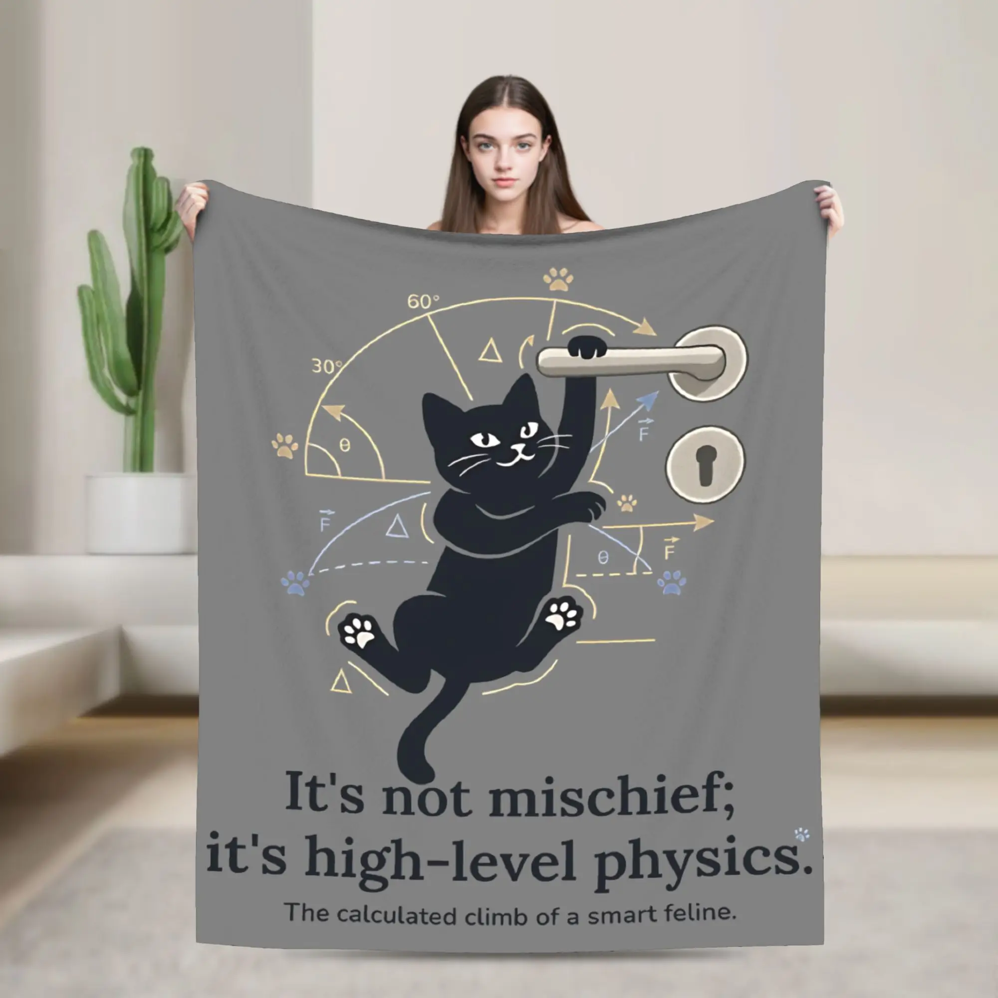 It's not mischief  Intelligent Cat  Flannel Blankets Quantum Mechanics Cat Fashion Throw Blanket for Home Plush Thin Quilt