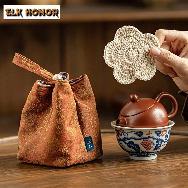 Handmade  Purple Clay Xishi Teapot Raw Ore Zhu Mud Small Pot Tea Brewing Kettle Personal Master Cup Saucer Portable Travel Bags