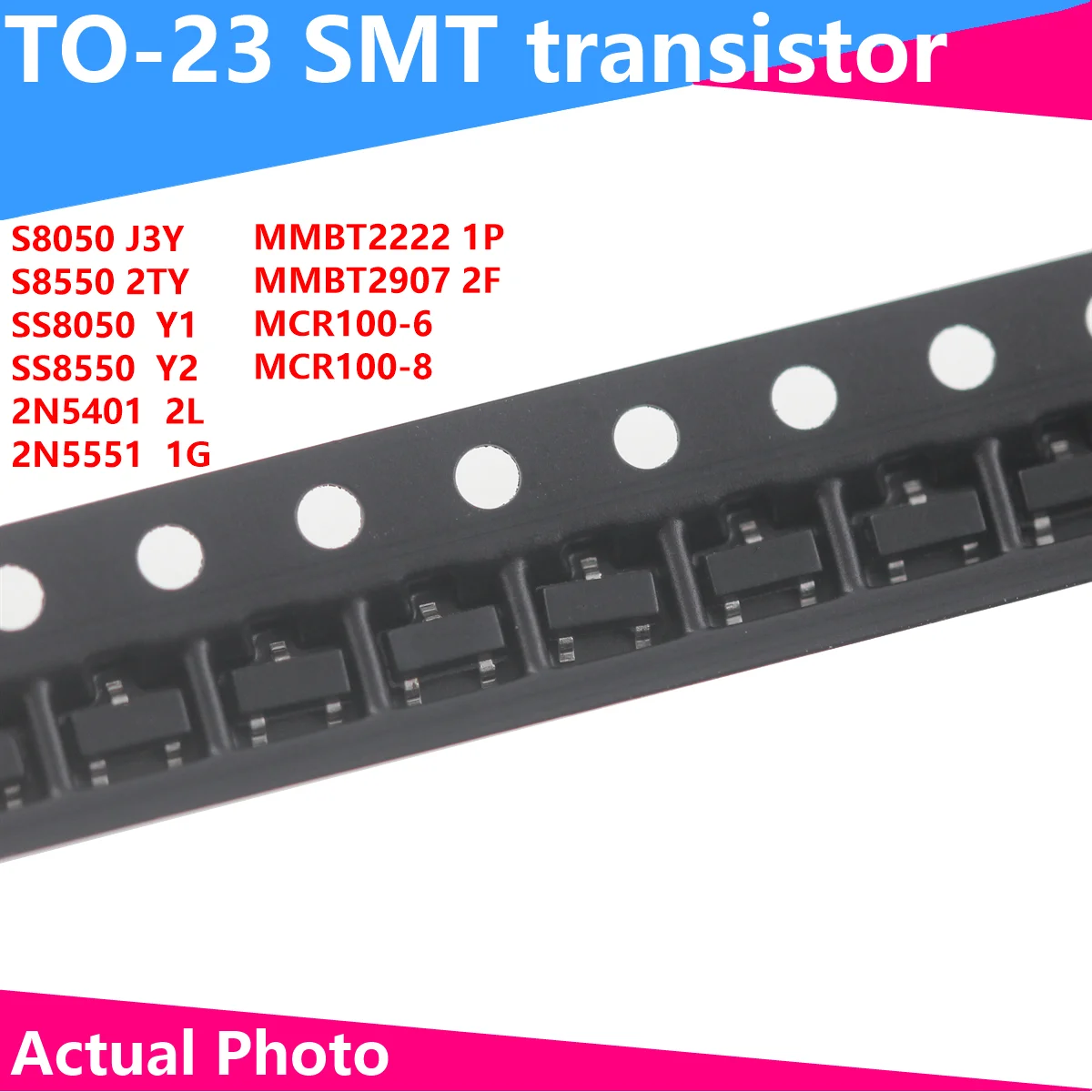 

100/50 шт. транзистор smd sot23 s8050 J3Y s8550 2TY ss8050 Y1 ss8550 Y2 mmbt5401 2L mmbt5551 1G mmbt2222 mmbt2907 mcr100-6 mcr100