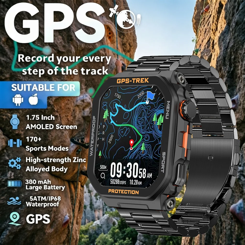 

Мужские умные часы с GPS, Bluetooth, мониторингом сна, частоты сердечных сокращений, фонариком, водонепроницаемые, спортивные часы для Android и IOS