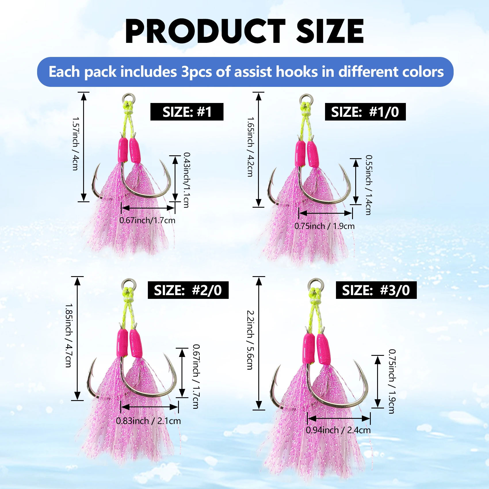 Aventik 3pcs Assist Hook Jigging Fishing Hooks with Steel Wire Glow Tassels for Topwater Lure for Freshwater & Saltwater