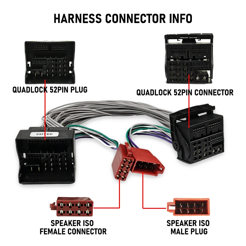 PHYEE MQB Quadlock 52Pin T-Harness Adapter Cable for VW Golf 7 Passat B8 Octavia MIB Car Radio DSP Amplifier No Cut Extension