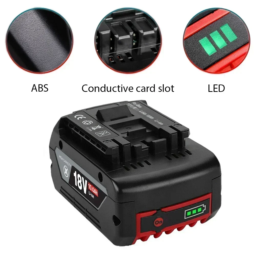 18V 10Ah แบตเตอรี่ Li-Ion แบบชาร์จไฟได้สําหรับ Bosch 18V เครื่องมือสํารอง 10000 mAh แบบพกพาสําหรับ BOSCH 18V แบตเตอรี่ BAT609