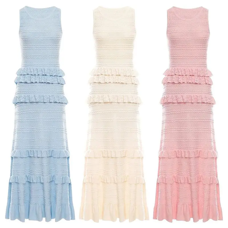 

Elegant Long Sleeveless Gown with Ruffle Trimming Slimming Design for Women Summer 2025 High Quality Fashionable Dress