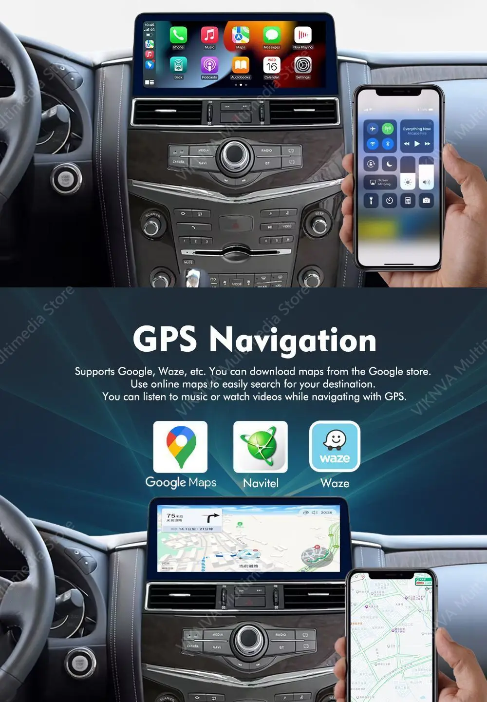 Radio Estéreo para Auto Nissan Armada Patrol Royale SL Y62 QX80 QX56 2010-2020, Reproductor Multimedia de 128 GB y 12.3 Pulgadas, GPS, DSP, Carplay