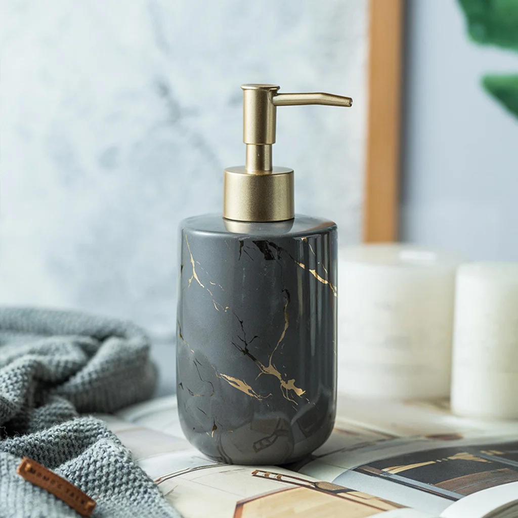 Hand Ceramic Soap Dispenser Marble Pattern Essential Oil Liquid Soap Shampoo Container Pump Bottle for Bathroom Laundry Room