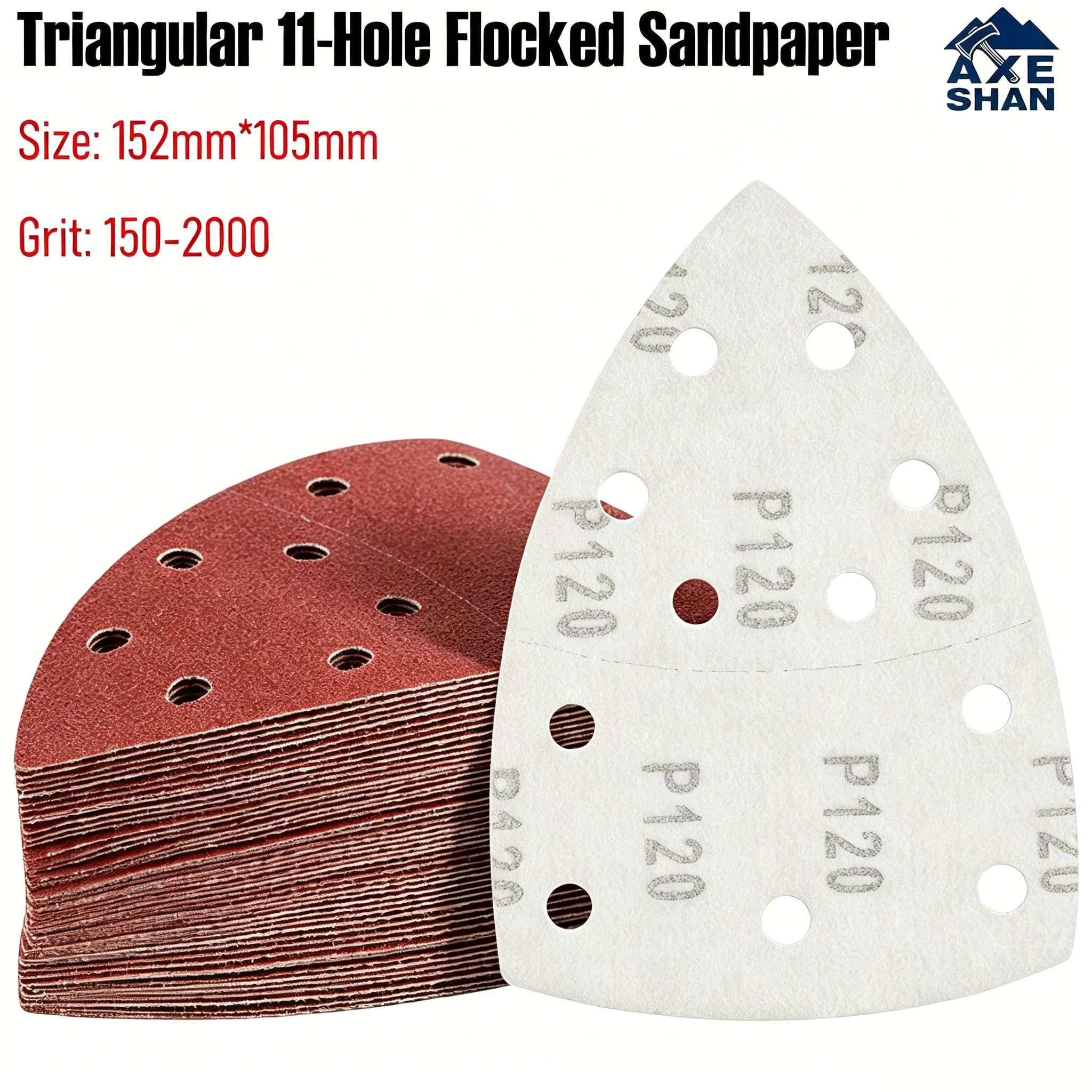 50pcs Triangular 11 Hole Flocked Sandpaper Velour Sanding Disc 150-2000 Polishing Sand Sheet for Wood Metal Car Plastic Grinding