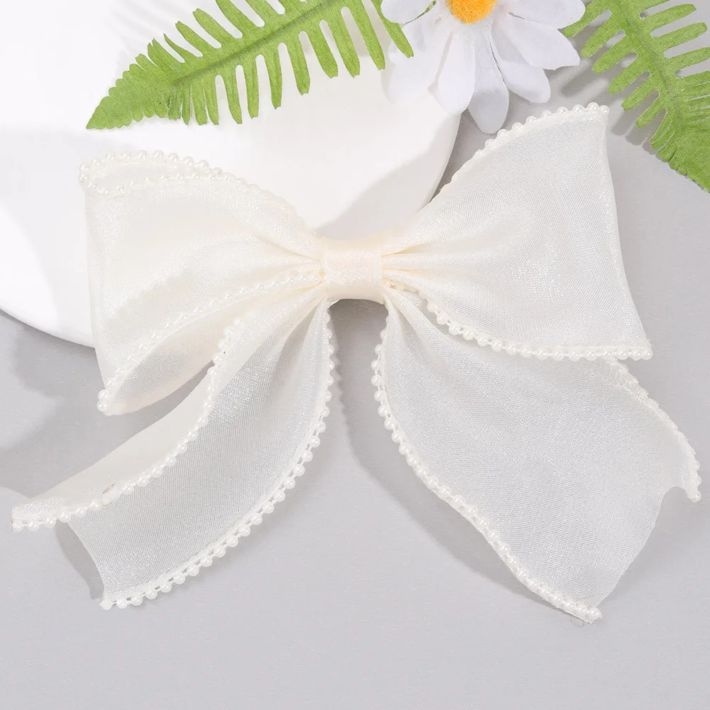 Sweet Girls Pearl Hair Clip Shining Satin Bow Hairpins Kids Elegant Ponytail Clips Korean Headpiece Hair Accessories