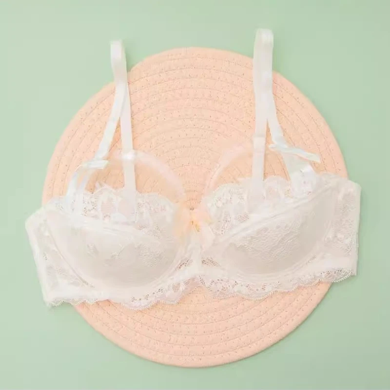 MOYISU Seksowny Biustonosz w Stylu Latinowym Demi Bra Set Przezroczysta Koronka Minimizer Push Up Bralet i Stringi dla Kobiet Duży Biust Lato ——Ever Dady