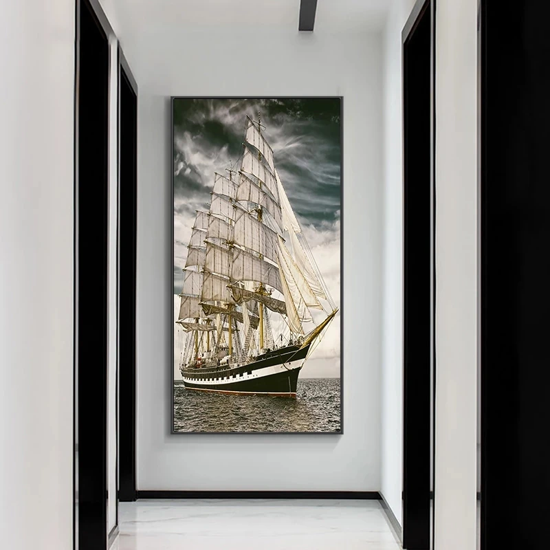 Large Sailboat Artwork Poster Canvas Paintings Prints Aesthetic Seascape Wall  Pictures Living Room Office Decoration Cuadros