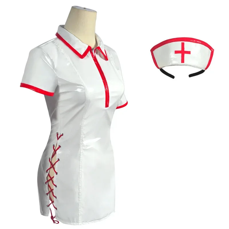 Anime Chainsaw Man Cosplay Costume Makima Nurse Uniform Artificial PU Leather Dresses and Nurse Cap