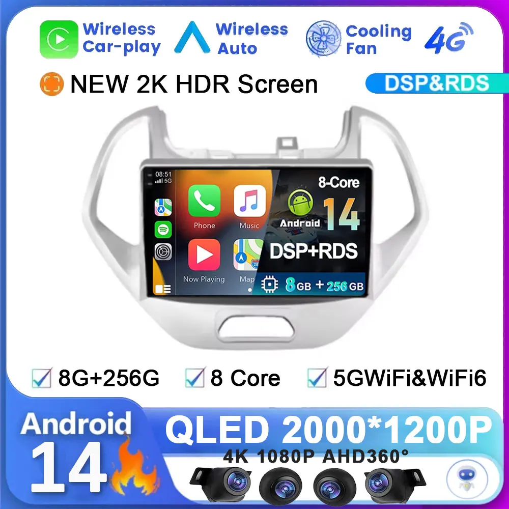 

Android 14 For Ford FIGO KA 2015 - 2020 Car Radio Multimedia Navigation Wireless Carplay Autoradio DSP GPS WIFI 4G No 2din DVD