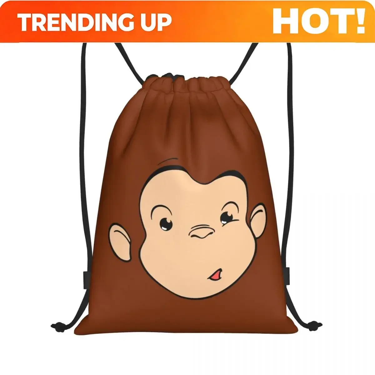 Custom Bag Monkey Curious George Drawstring Bags Women Men Portable Sports Gym Sackpack Shopping Storage Backpacks