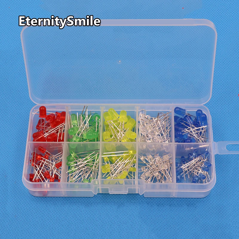 200PCS/Lot 3MM 5MM Led Kit With Box Mixed 5 Color Red Green Yellow Blue White Light Emitting Diode Assortment 20PCS Each