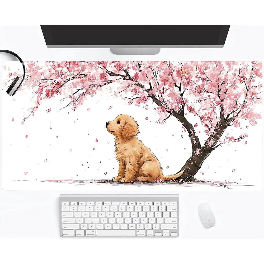 

Beautiful cherry blossom trees and cute puppies Mouse Pad Large Computer Office Game Mat Anti-slip Gaming Keyboard Mousepad