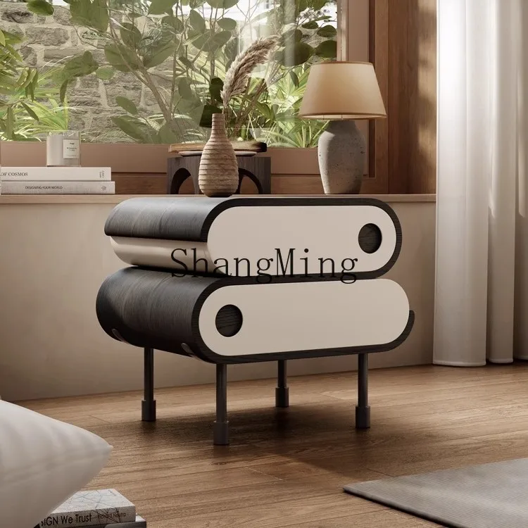 

CL Minimalist Nightstand Black Cream Style Light Luxury High-End Bedroom Bedside Cabinet Modern Simple