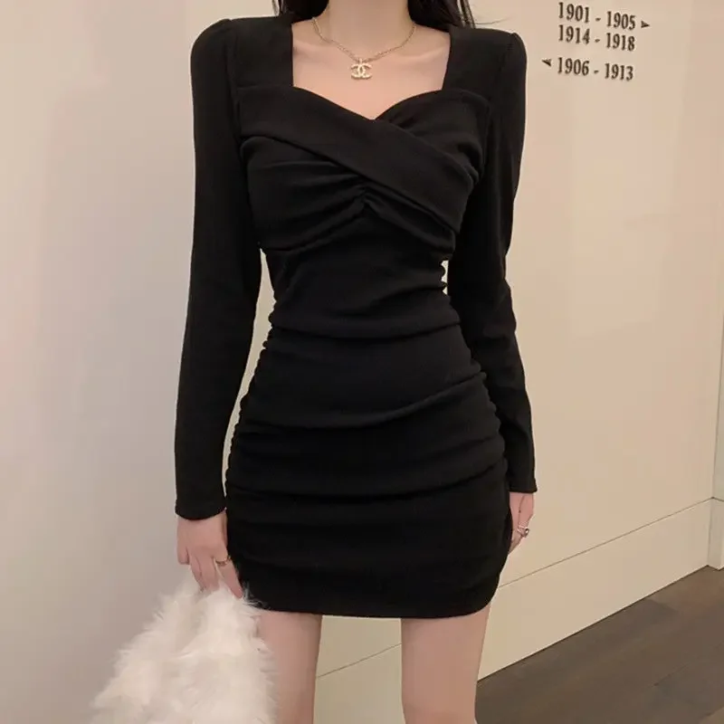 Sexy Curvy Spicy Sister Dress Autumn/Winter Women's Elegant Slimming Long Sleeve Bodycon Skirt Loose Fitting Casual Dress