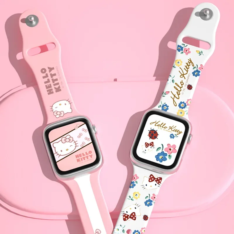 Hello Kitty Silicone Strap for Apple Watch Band 7 6 5 4 Se 44mm 40mm 45mm 41mmm 38mm 42mm Watchband IWatch Series 3 2 Bracelet