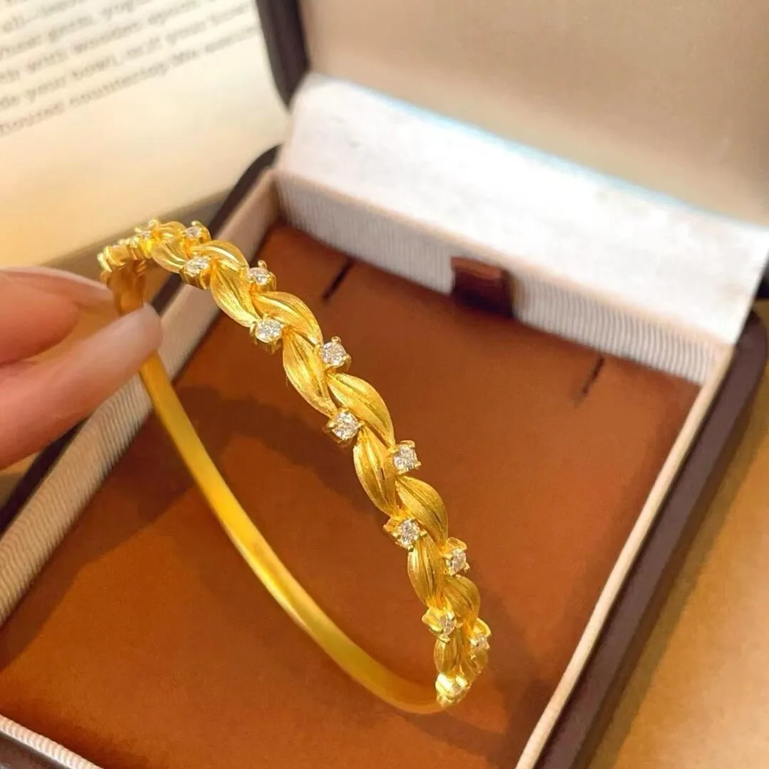 Luxury 24K 9999 Pure Gold real gold Women's Eros Wreath Bracelet Vine-wrapped Brushed Wheat Bracelet