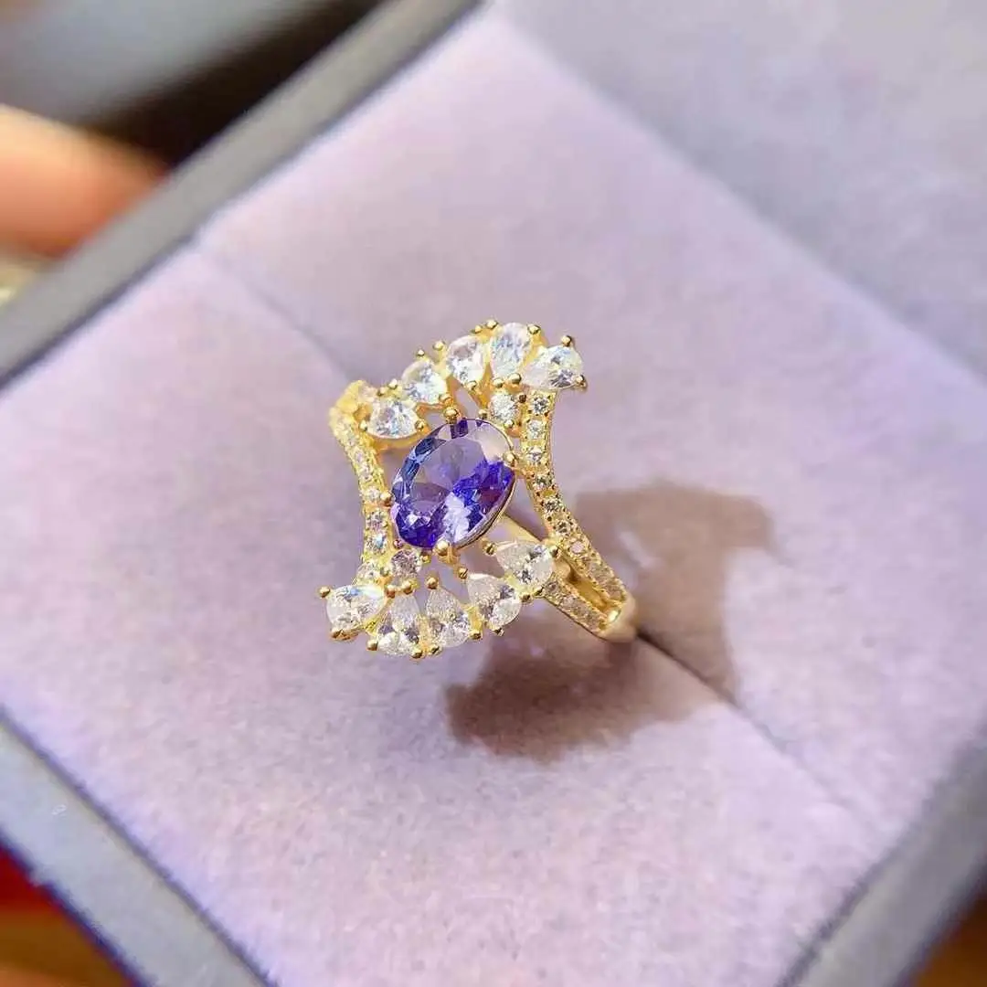 

Female Party Jewelry New 100% Natural Real Tanzanite luxury Ring ring Free shipping gemstone 925 sterling silver Fine jewelry