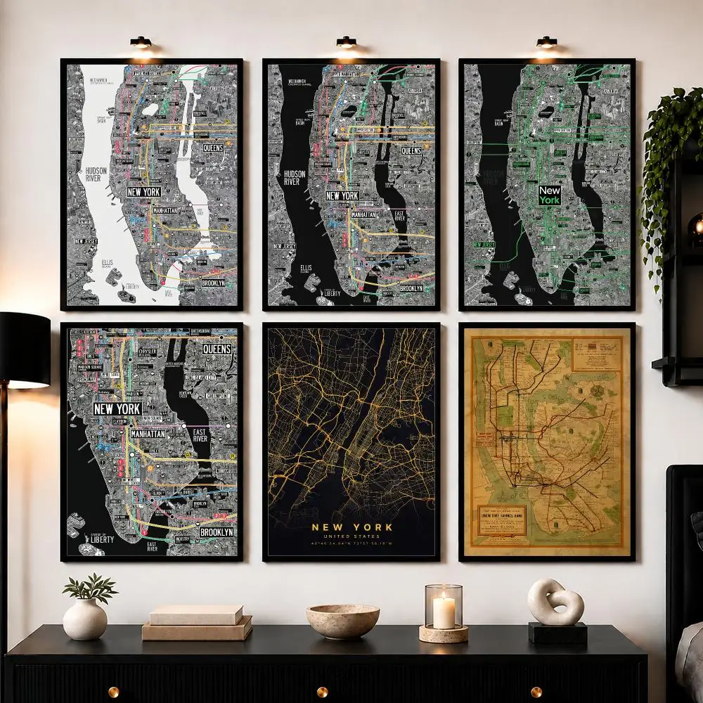 Subway Maps New York City Poster Wall Art Sticker For Living Room Bedroom Bar Home Decor Mural Painting Decoration