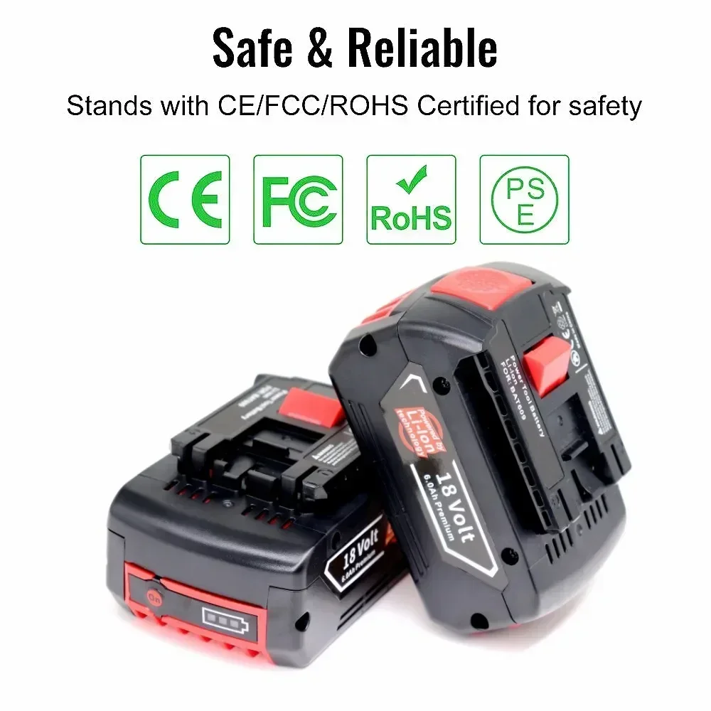 ボッシュ用充電式リチウムイオンバッテリー,オリジナルバックアップバッテリー,bat609,18ボルト,6.0ah,8ah,18 v,6ah