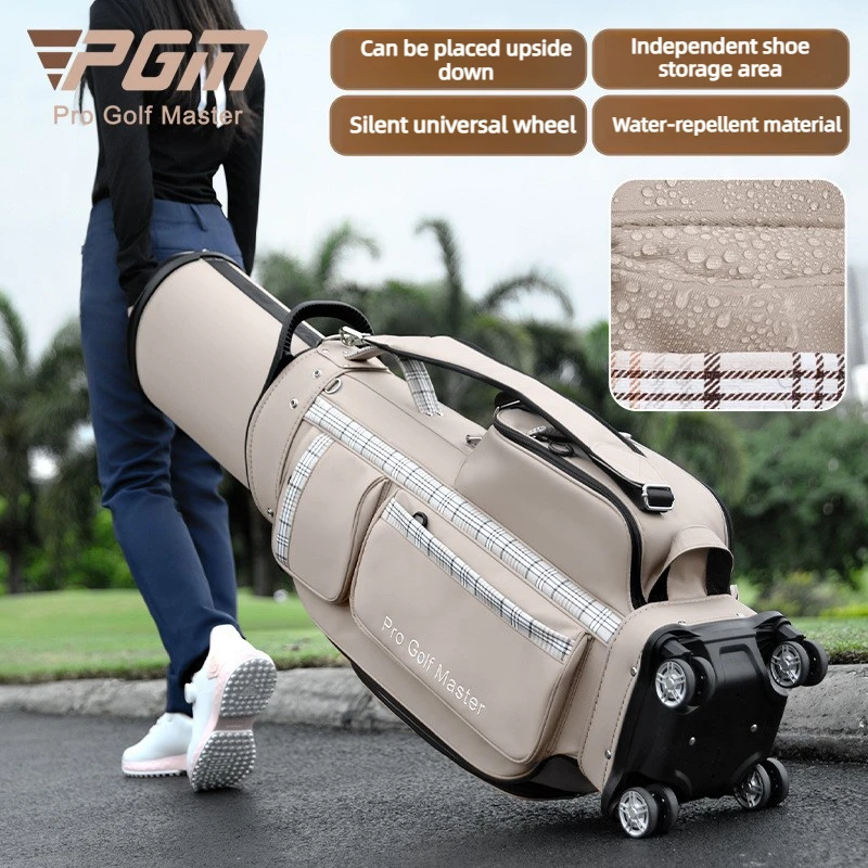 PGM Women's Golf Travel Cart Bag with Retractable Hard Shell 4 Spinner Wheels Water-Resistant Airline Club Carrier QB181