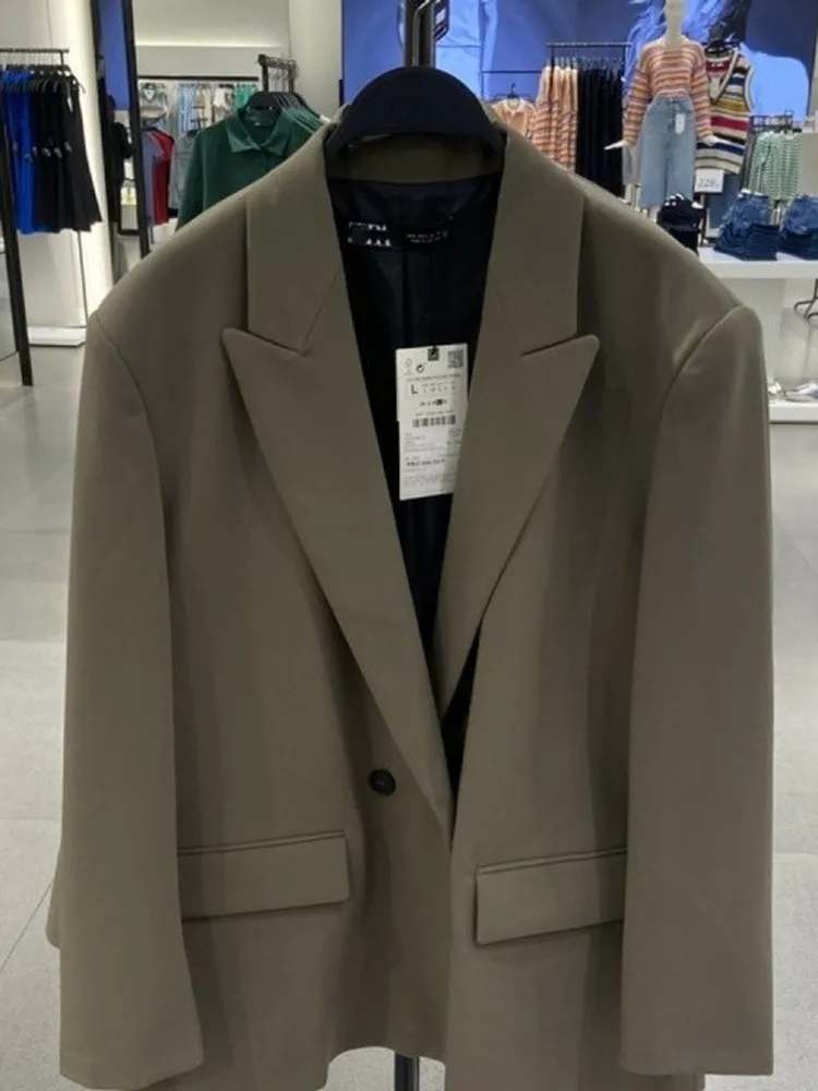 

Casual Sle Loose Fit Double Breasted Commute Suit Jaet for Women Polyester Fiber Long Sve Pure Color Chinese Production