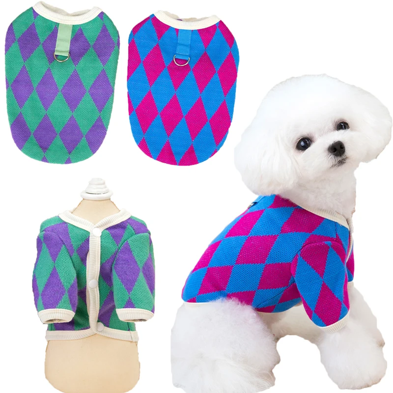 

Coat Jacket Rhombus Cardigan Blue Green Dog Sweatshirt Hoodie Clothing For Small Dogs Chiwawa Maltese Pet Dog Clothes Apparel XL