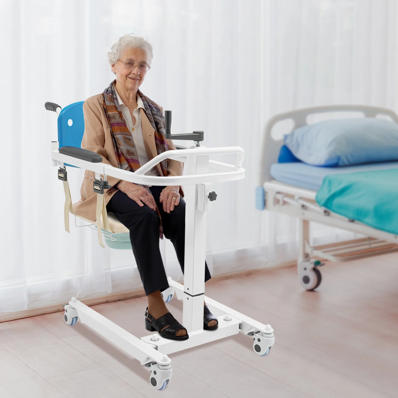 Patiententransferstuhl, Transportstuhl für Senioren, Pflegewagen mit 120 kg Tragkraft für Zuhause/Krankenhäuser/Pflegeheime – Detail 5