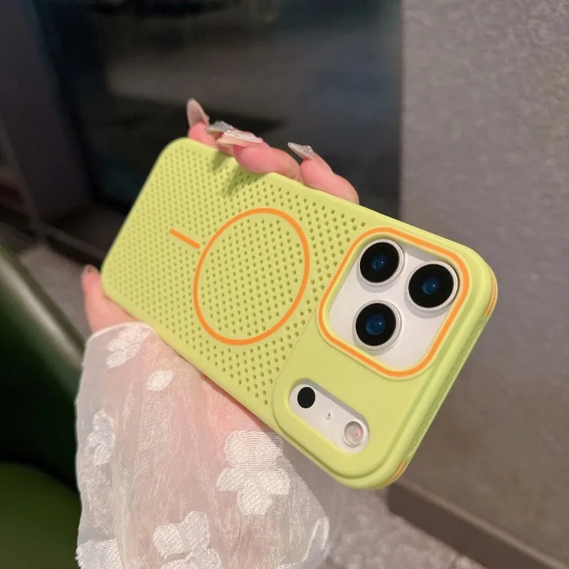 Moda favo de mel malha magnética caso para iphone 17 ar 16 15 14 13 12 pro max à prova de choque dissipação de calor capa de proteção fosca