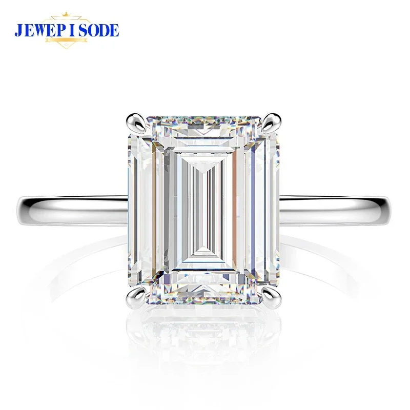 

JEWEPISODE New Classic 925 Sterling Silver 8x10MM Emerald Cut High Carbon Diamond Rings for Women Luxury 18K Gold Plated Jewelry