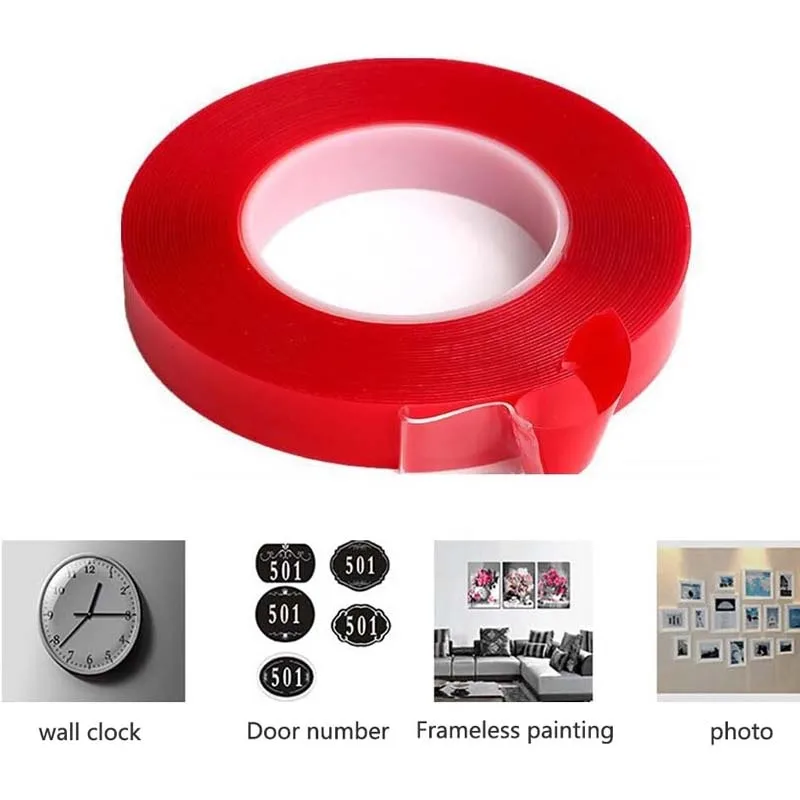 2pcs Transparent Red Film Double Sided Tape With HighTemperature Resistance No Marks Waterproof Adhesion Strong Adhes