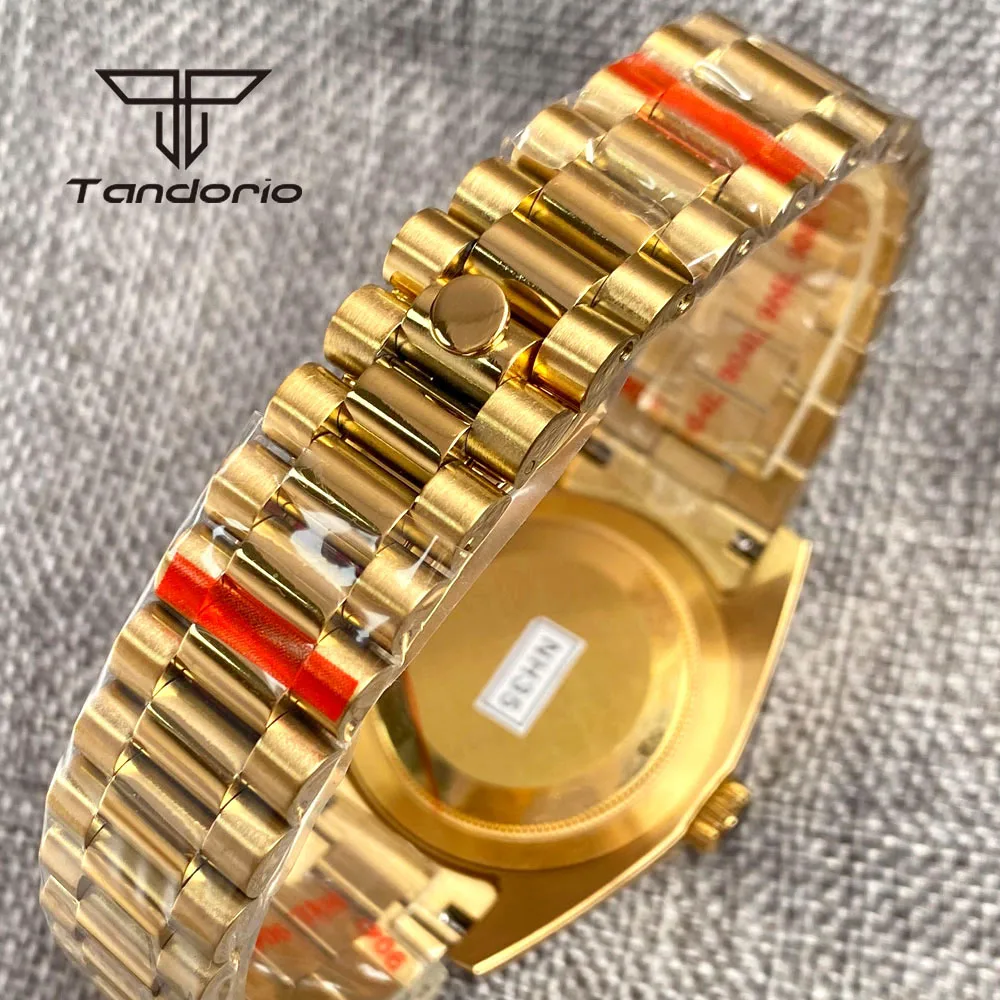 Imagem -06 - Relógio Automático Masculino Moda Revestimento Dourado Movimento de Moldura Canelada Mostrador Esterilizado em Dourado Data de Vidro Safira Nh35a 36 mm 39 mm