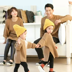 Family Look Mom Dad And Son Daughter Clothes Parent-Child Matching Winter Autumn Outfit Women Girls Knit Dress Man Boy Sweater