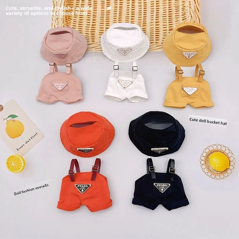 

15 17cm For Labubu Mini Doll Clothing Fisherman Hat Overalls Retro Glasses Set Clothes Sitting Party I II Dollhouse Accessories