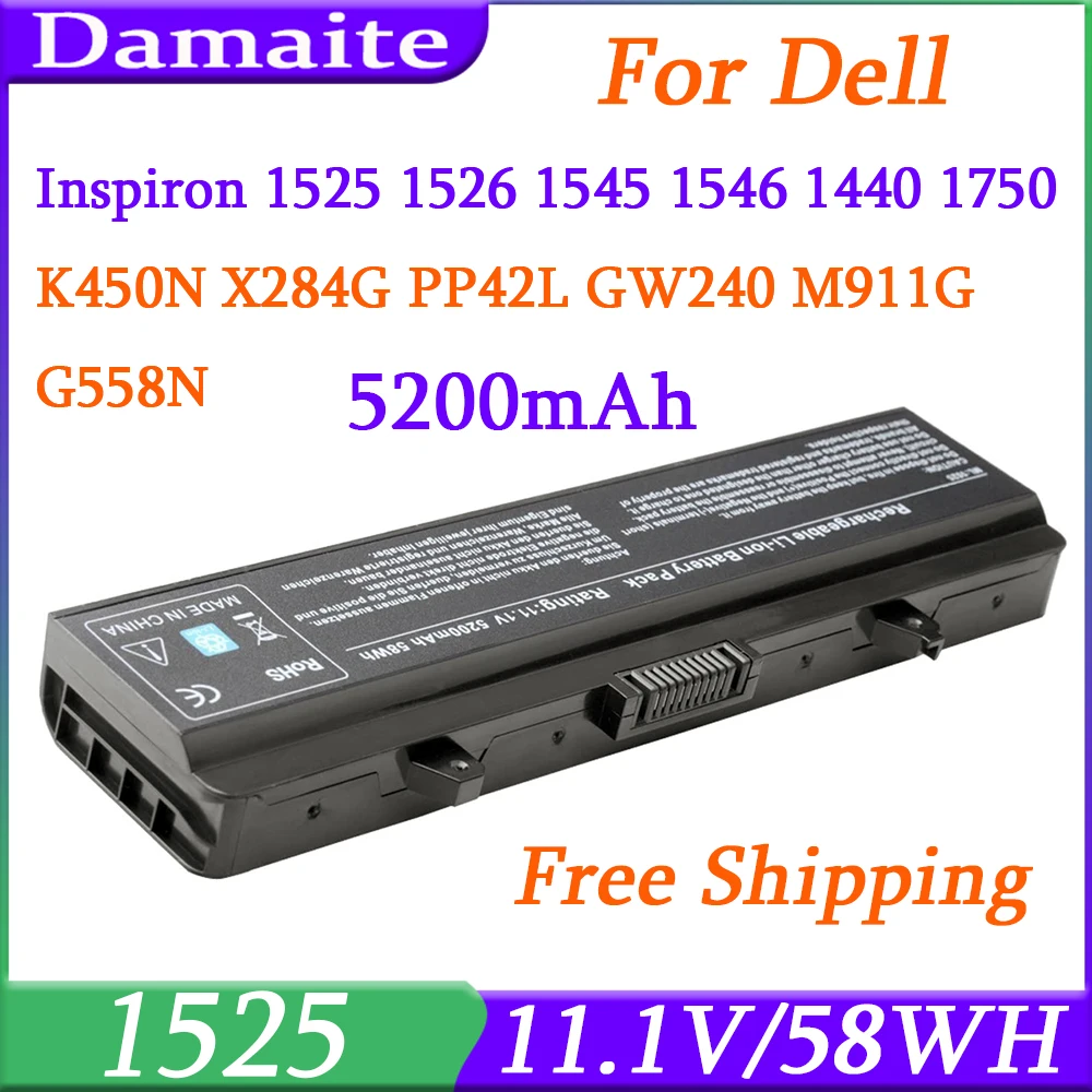 

M911G 58WH Laptop Battery GW240 RN873 RU586 XR693 G558N for Dell Inspiron 1525 1526 1545 1546 X284g Vostro 500