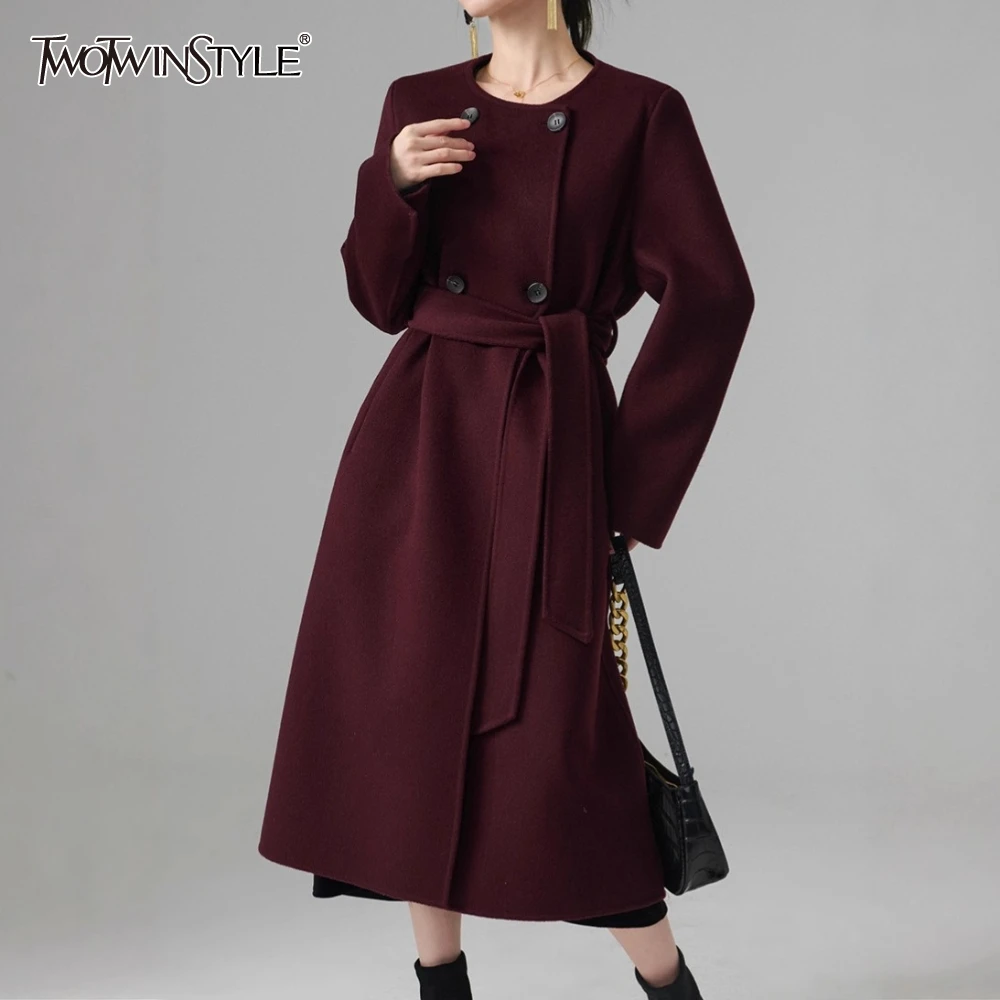 

TWOTWINSTYLE Winered Spliced Lace Up Casual Jacket Female O Neck Long Sleeve Streetwear Women's Jackets Autumn Style New Fashion