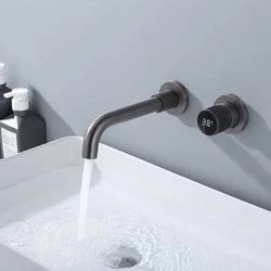 Gunmetal gray brass bathroom faucet Hidden intelligent digital display  Single handle gray Cold & Hot dual-control basin faucet